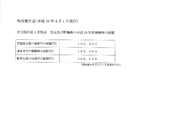 天真会役員及び評議員の平成29年度報酬等の総額