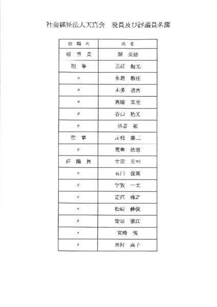 天真会　役員及び評議員名簿